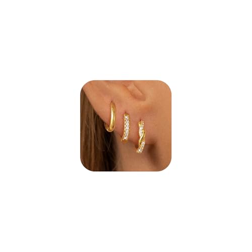 Dainty Gold Hoop Earrings for Women Trendy 14K Gold Plated Dangle Stud Earrings Waterproof Hypoallergenic Stacks Huggie Hoop Earring Jewelry Gifts