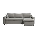 Convertible en lit d'appoint LOUNGITUDE - Canapé d\'angle réversible, Convertible en Microfibre avec Coffre - Gris - 3 Places