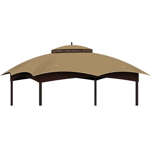 10x12 FT Replacement Canopy Premium Ripstop Top for Lowes Allen Roth #GF-12S004B-1/#GF-12S004BTO Double Tier Waterproof UV Resistant Gazebo Roof for Outdoor Patio(Khaki)