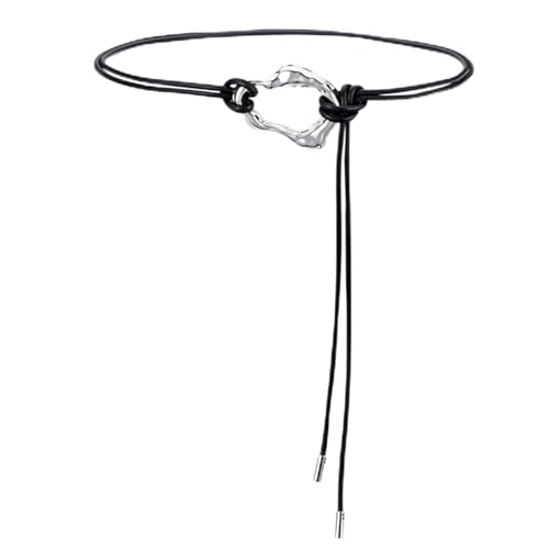 Womens Belts For Dress Leather Lanyard Black Thin Belt Fashion Silver Irregular Buckle Bandage Belt For Jeans Pants Dresses