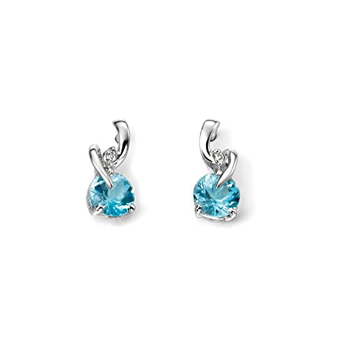 Elements Gold 9ct White Gold Earrings with Blue Topaz and Diamond