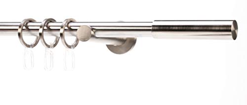 DécoProfi Gardinenstangen Edelstahloptik 1-läufig Ø 16 mm L: 240 cm I Zylinder Gardinen/Vorhangstange im Set I Inklusive Träger, Befestigung und Endstücke I Wandbefestigung