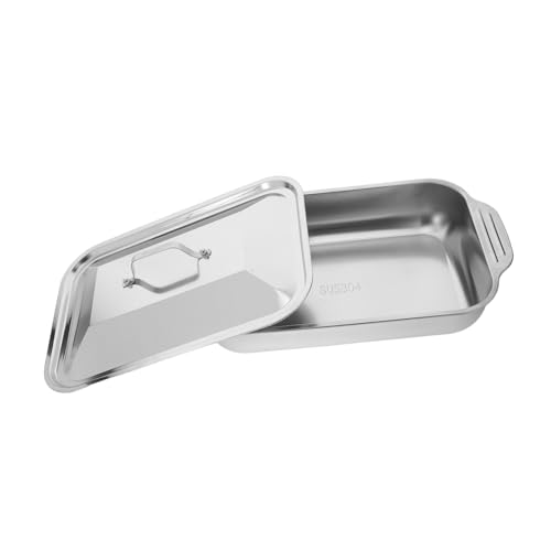 Healifty Bandeja Inoxidable para Hornear con Tapa Bandeja Rectangular Profunda para Pescado y Asados para Barbacoas y Reuniones Familiares Dimensiones