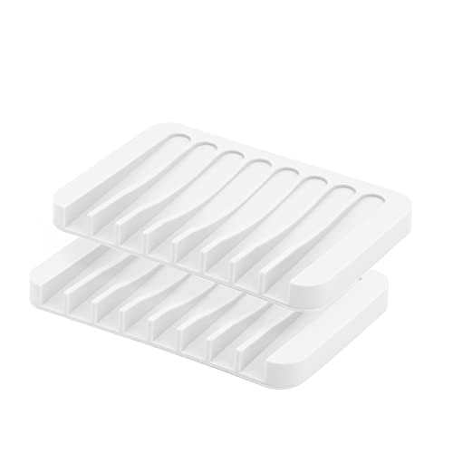 kukifun Silikon-Seifenschale, 2 Stück, weiße Seifenschale, Seifenschalen für Badezimmer mit Ablauf, Seifenstangenhalter, Seifenschale, Badezimmer-Seifenhalter, Küchenschwammhalter Cover