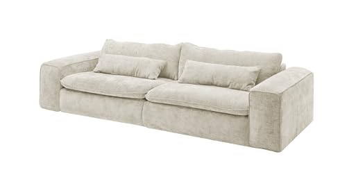 Big Sofa 300 cm breit, Modell Vince, Tiefe Sitzfläche, pflegeleichter Stoffbezug, Nosagfederung, Rücken echt bezogen, mittlere Sitzhärte, inkl. 2 Rückenkissen, 2 Nierenkissen, Beige