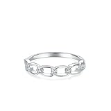 Musihy Anillo de compromiso de moissanita de oro blanco, anillo de mujer con cadena hueca con moissanita, Metal, Moissanita