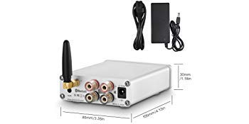 Rear view of the Douk Audio G5 amplifier with dimensions labeled: 80mm width, 105mm depth, 30mm height.