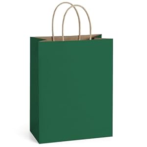 BagDream Paquete de 25 bolsas de papel de regalo verde bosque de 8 x 4.25 x 10.5 pulgadas con asas