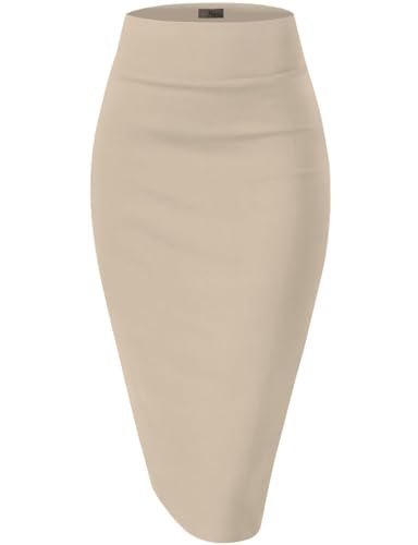 Hybrid & Company Women's Premium Nylon Ponte Stretch High Waist Pencil Suit Skirt Below Knee