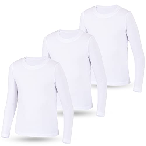 LOREZA ® 3er Pack Kinder Jungen Mädchen Uni Langarm Langarmshirt Unterhemden (152-158 (12-13Jahre), Weiss)