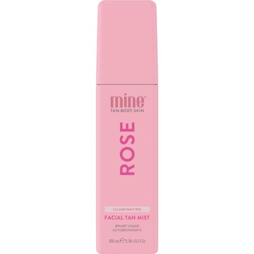 Minetan Rose Face Tan Mist | Clear Facial Self Tanning Spray | Gradual Daily Sunless Tanner, Infused | Soothing Rose Water & Vitamin C | Hydrating, Golden Glow Skin Finish | 3.38 Fl Oz