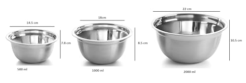 Image of Shiyon Stainless Steel Mixing Bowls Set Without Lid-Silver (3 Bowl Set)