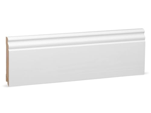 KGM Hamburger Sockelleiste Altberliner Profil - Weiß lackierte Fußbodenleiste aus Kiefer Massivholz RAL 9016 - Maße: 2400 x 18 x 96 mm - 1 Stück