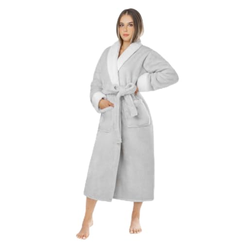 LEBENGOOD Bata Mujer Invierno   Albornoz Mujer Forro Polar, Batas de Casa Señora, Coralina, Acogedora, Microfibra OEKO TEX®(XL,Perla)