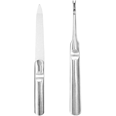 2 Pieces/Set Cuticle Remover Cuticle Pusher Pedicure Cuticle Trimmer for Professional Finger and Toe Nail Care Manicure Dead Skin Removal Tool with File Cutter Cover