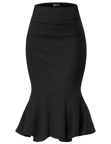 Image of HyBrid & Company Womens Premium Nylon Ponte Stretch Office Fishtail Pencil Skirt High Waist Made in The USA Below Knee