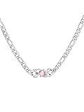 Custom4U Custom Necklace with Name Date Cubic Zirconia Birthstone Engraving Silver Figaro Name Necklace Jewellery Anniversary Mum Birthday Gifts