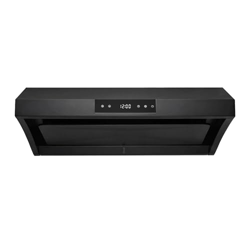 Image of Hauslane Range Hood 30 inch Under Cabinet, 950 CFM Kitchen Range Hood | Steam Auto Clean Vent Hood, 6 Speed Kitchen Hood with Touch Panel | Stainless Steel Range Hoods PS38 Matte Black