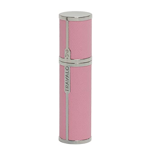 Travalo Milano Perfume Atomizer - Leak-Proof and TSA Approved for Air Travel - Reusable, Airtight, Easy Fill Mini Pump Sprayer - Lightweight Vegan Leather w/Polished Metal Outer Shell - Perfect Pink