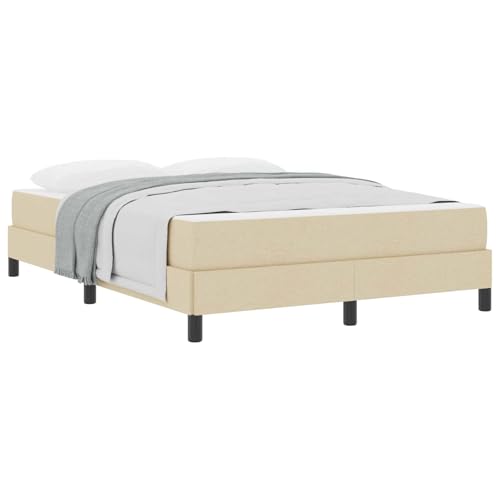 KKgypkn Cama con somier con colchón, color crema, 140 x 190 cm, tela, con somier, 140 x 190 cm, con colchón, tela crema 140 x 190 cm