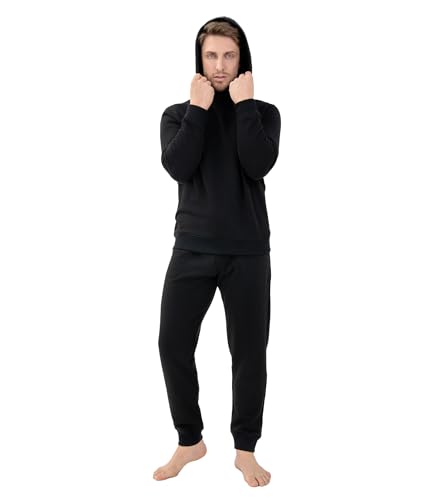 DAVID ARCHY Men's Fleece Hooded Pajama Set Soft Long Sleeve