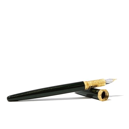 Image of Ferris Wheel Press, Bijou Fountain Pen, Catnip Cafe, Double Gold Plated, Snowfall Lacquer Finish, Two-Tone Steel Nib, Emerald Green, Medium