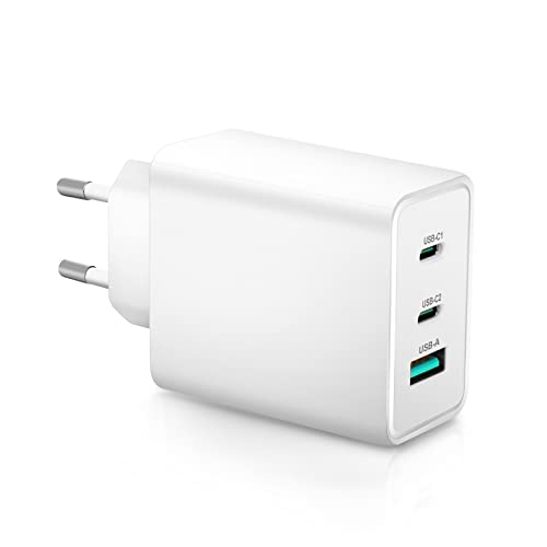 Probuk 65W GAN USB C Cargador rápido de 3 Puertos PPS:PD3.0/QC4.0+/SCP/AFC Adaptador para MacBook Pro/Air, iPad Pro, iPhone 11/12/13/14/Pro Series, DELL XPS 15, Galaxy S22/S21, Pixel, etc. (Blanco) Cover