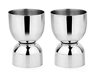 Stainless Steel Set of 2 Damru Shape peg Shot Glasses Measure 30 ml and 60 ml Fancy Antique Glass can be Used Both Side for Welcome Drinking and Tasting