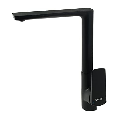 SOLVEX DE-SP-11002 Kitchen Tap, Modern Black Brass 360° Rotatable Single Lever Mixer Tap, Kitchen Sink Mixer, Elegant Style Tap, Single Lever Sink Tap, Hot and Cold Adjustable Cover