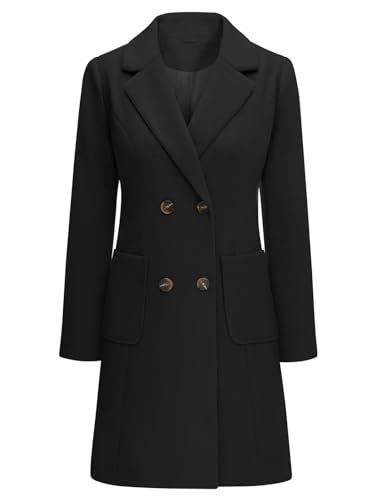 Yuson Girl Wintermantel Damen Langer Wollmantel Herbst Winter Klassischem Revers Coat Warmer Übergangsmantel Elegant Kurzmantel Einfarbig Jacke Outwear mit Doppelreihigen...