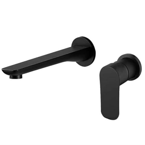 Grifo mezclador para lavabo de pared de 2 orificios, grifo mezclador empotrado de agua caliente y fría, grifo monomando de latón para lavabo de baño, 2 orificios para grifo, color negro Stabilize