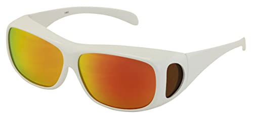 V.W.E. Polarized Fit Over Glasses Sunglasses 63mm Rectangular Frame White Black Mirror