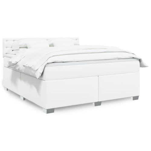 vidaXL Boxspringbett, Doppelbett mit LED Matratze Matratzenauflage, Bettgestell mit Lattenrost Kopfteil, Polsterbett Bett für Schlafzimmer, Weiß...
