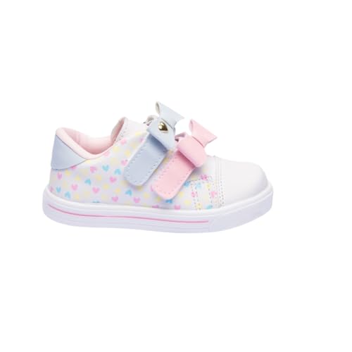 Tênis Infantil Feminino Laço Rosa E Azul Bebê Corações (Branco, BR, Criança de 4 a 8 anos, Numérico,