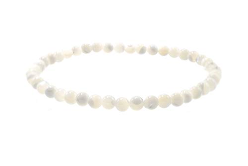 4mm Smooth White Mother of Pearl (Shell) Stretch Bracelet (in various sizes: 6.5, 7, 7.5 or 8 Inches)
