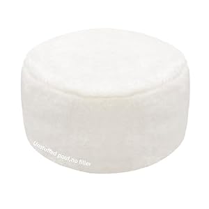 GLAXYFUR Unstuffed Pouf Cover,Faux Fur Foot Stool, 20×12 Inches Storage Solution, Floor Bean Bag (No Filler),Foot Rest for Living Room, Bedroom, Cover ONLY White Fur
