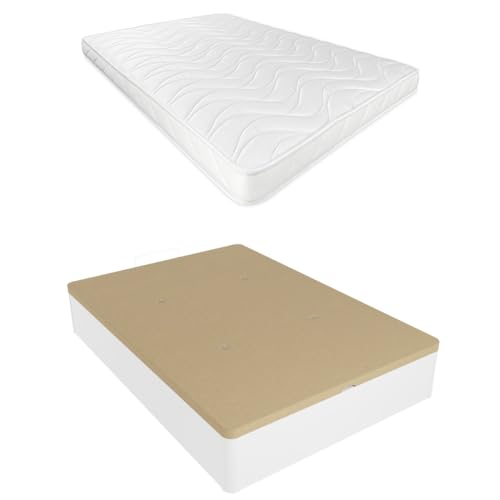 Somnia Descanso - Pack Colchón Viscoelástico Zaire Reversible + Canapé Madera Abatible Reforzado con Gran Capacidad | Color Blanco 105 x 190