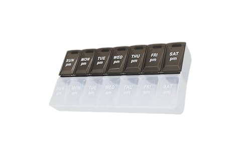 Image of 7 Day Weekly Pill AM PM Organizer, ShysTech Large Pill Case Pill Box for Pills /Vitamin /Supplements /Medication (Black /White)
