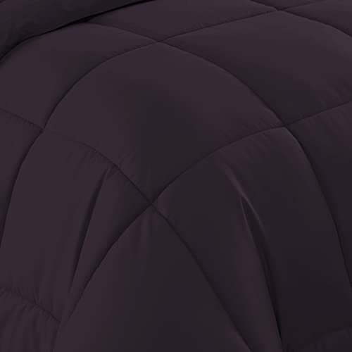 Sweet Home Collection 7 Piece Comforter Set Bag Solid Color All Season Soft Down Alternative Blanket & Luxurious Microfiber Bed Sheets, Purple, Queen