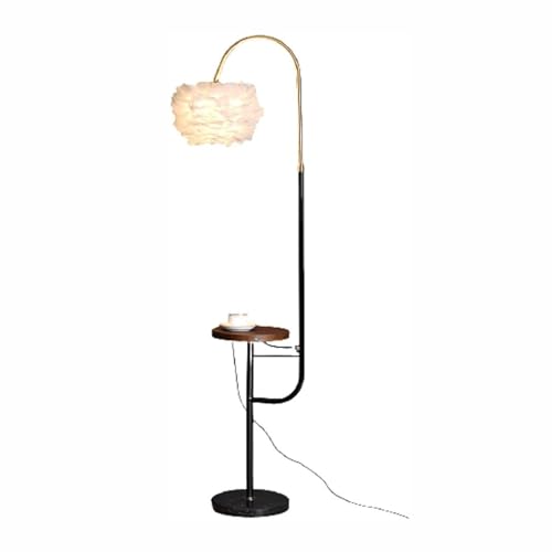 WxuuLTGJR Lámparas de pie Modernas Lanp de Suelo de Plumas con Bandeja, lámpara de pie Alta con Estante de Almacenamiento de Carga para Sala de Estar, lámpara de pie