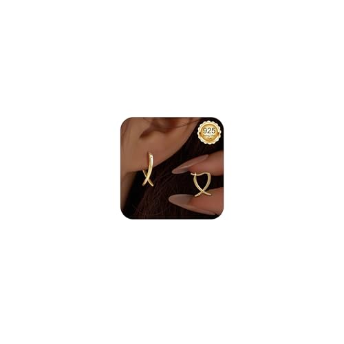 Diamday Pendientes Mujer Oro/Plata Pendientes Post Plata de Ley 925 Hipoalergeni Stud Hoop para Oídos Sensibles Pequeño Minimalista Pendiente Joyería Moda Regalos