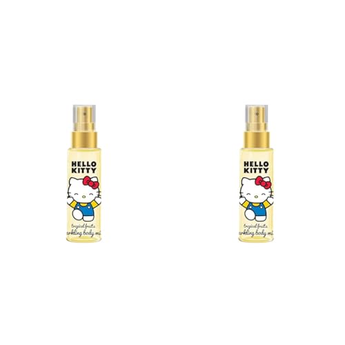 Hello Kitty Sanrio Sparkling Body Mist for Girls - Tropical Fruit Scent with Shimmering Particles and Brightening Effect - Fun Fruity Perfume Spray, 100ml (Pack of 2)
