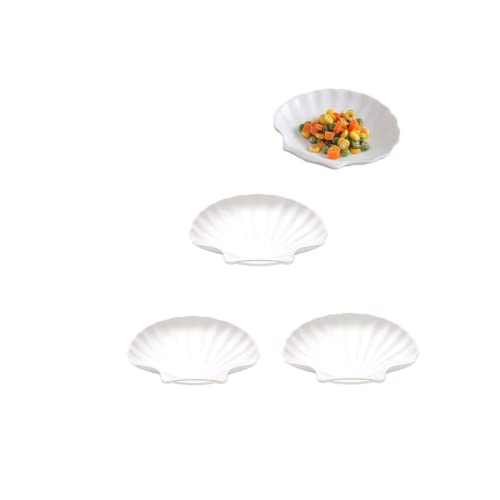 Leoyoubei Sauce Dish, Set of 3 White Porcelain Dipping Bowls - 5.5" Shell Shape, 4oz Capacity for Sushi, Tomato, Soy, Ketchup, Honey Mustard, BBQ Sauce or Seasoning