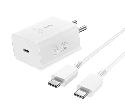 Image of Original 25W Charger Type C with USB C to C Super Fast Charging Cable for Sam-Sung Galaxy S24 Ultra /S24 /S24+ /S23 Ultra /Tab White (Cable Included)(Feb101)