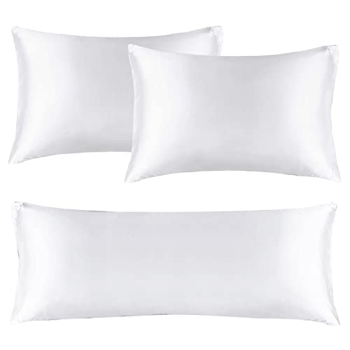 Bedelite Satin Silk Pillowcase For Hair And Skin, White Pillow Cases With Envelope Closure (2Pc Standard Size And 1Pc Body Size) #TOP21