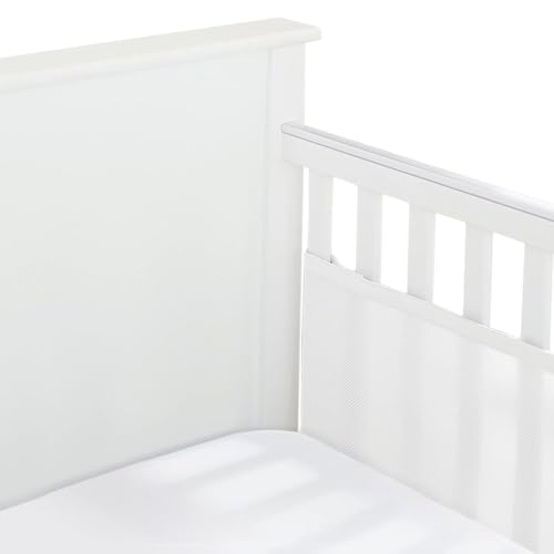 Image of SUVQWJT Upgraded Breathable Mesh Liner for 2 Solid Ends Crib, Standard Length, More Straps for Fixing Liner, Protects Legs and Arms, 3mm Breathable Mesh, Not Fits 4 or 3 Sides and Mini Crib, White