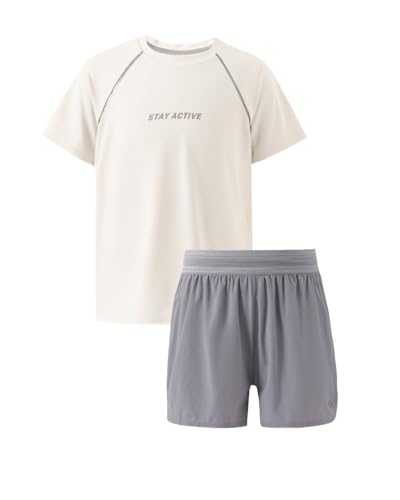 PATPAT Boys 2-Piece Athletic Set, Ultra-Light Quick-Dry T-Shirt & 2-in-1 Mesh Liner Shorts – Breathable Activewear for Sports & Play, Vapor Gray, US6/XS