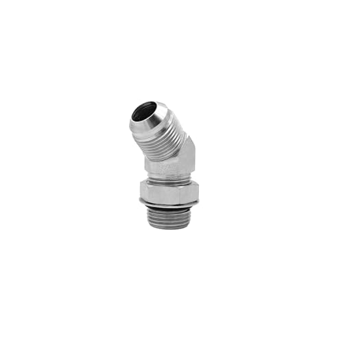 Image of 6802-12-12-NWO Hydraulic Hose Adapter Fitting 3 /4 inch Male JIC 37Flare (1-1 /16 inch-12UNF)x3 /4 inch Male Adjustable Nut O-Ring Boss (1-1 /16 inch-12UNF) 45 Elbow SAE Pipe Joints Connector Carbon Steel