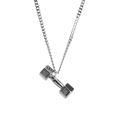 Collier Barbell Hip Hop homme, long pendentif argenté rétro chic