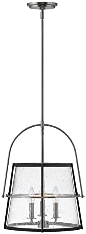 Hinkley Tournon 38113BN Medium Pendant Light, Two-Toned Contemporary Steel Frame with Oversized Yoke, Clear Seedy Glass, Brushed Nickel and Black